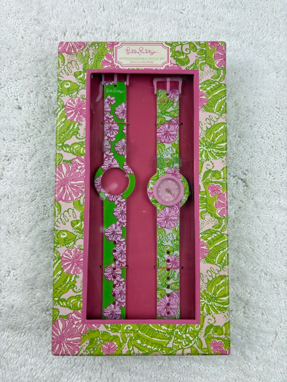 NIB Lilly Pulitzer Interchangeable Watch Set, in the Patchtastic Pattern